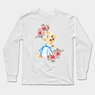 Cute Yorkie Princess Watercolor Art Long Sleeve T-Shirt